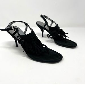 Prada Black Suede Fringe Thong Sandals Size 37